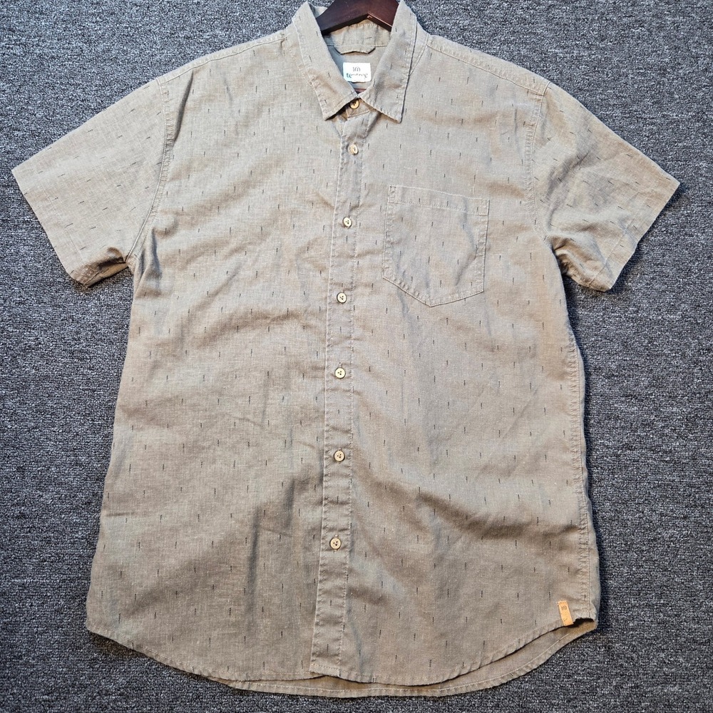 Tentree Button Down Shirt Mens Large Hemp Blend Green Short Sleeve Sustainable